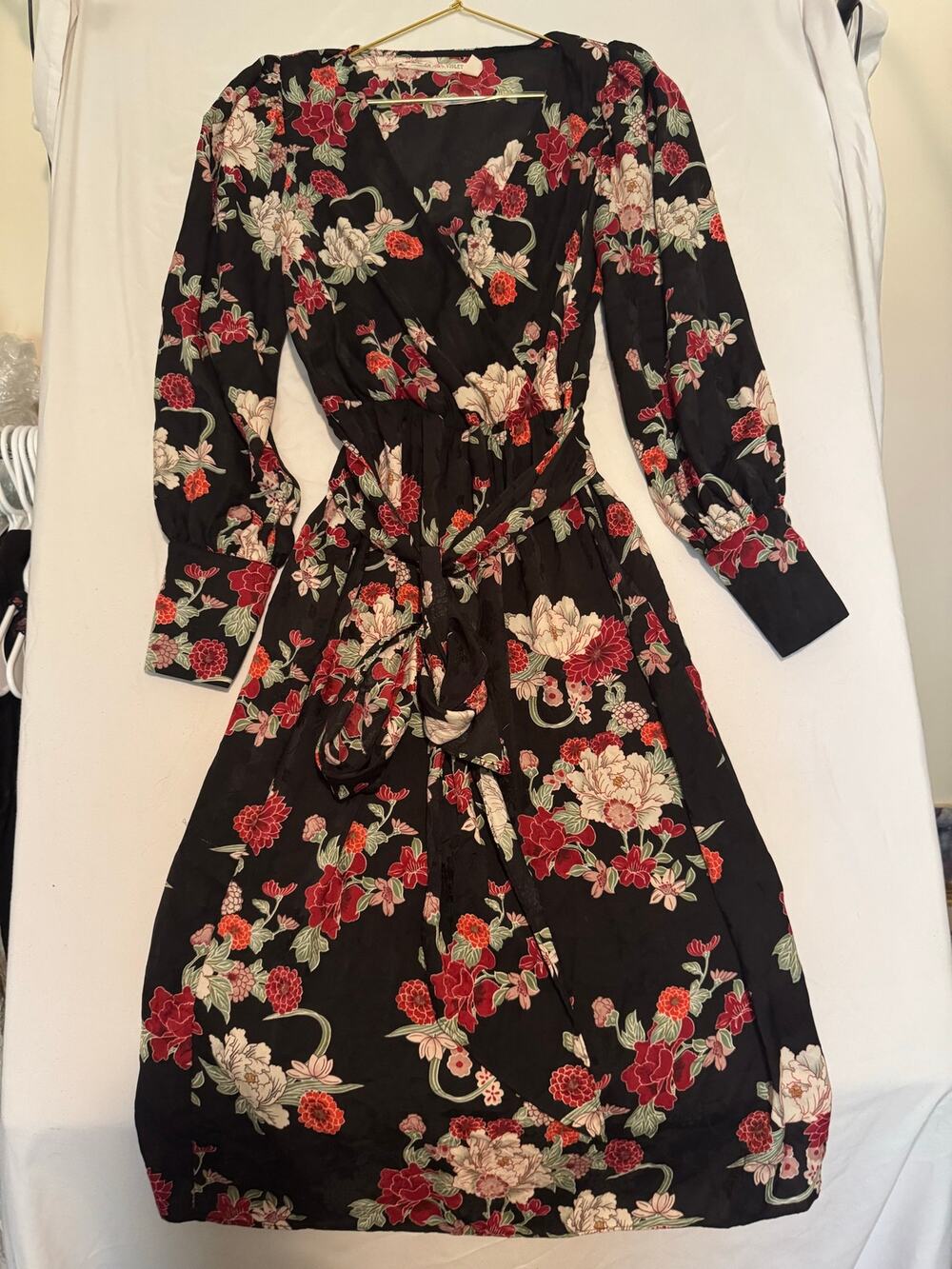Chelsea & Violet Floral Long Sleeve Faux Wrap Dress large